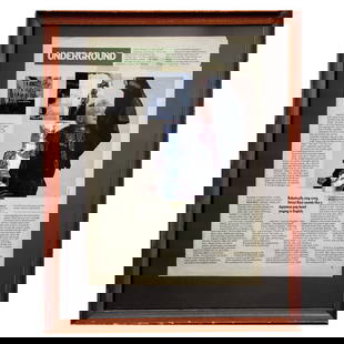 Lizzi BOUGATSOS: "Untitled (Underground)" -Collage: Lizzi Bougatsos (American, b. 1974) newsprint collage titled "Untitled (Underground)". [Sheet: 14" H x 10 1/2" W; Frame: 18" H x 15 1/4" W]. Sheet with toning, torn edges, and wear. Frame with wear,