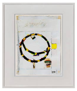 Glenn GOLDBERG: "O.P. 88" - M/M Collage: Glenn Goldberg (American, b. 1953) mixed media collage on paper titled "O.P. 88". Bearing Knoedler label to verso. [Sheet: 17 1/2" H x 12 1/4" W; Frame: 25" H x 20" W]. Overall in good condition with