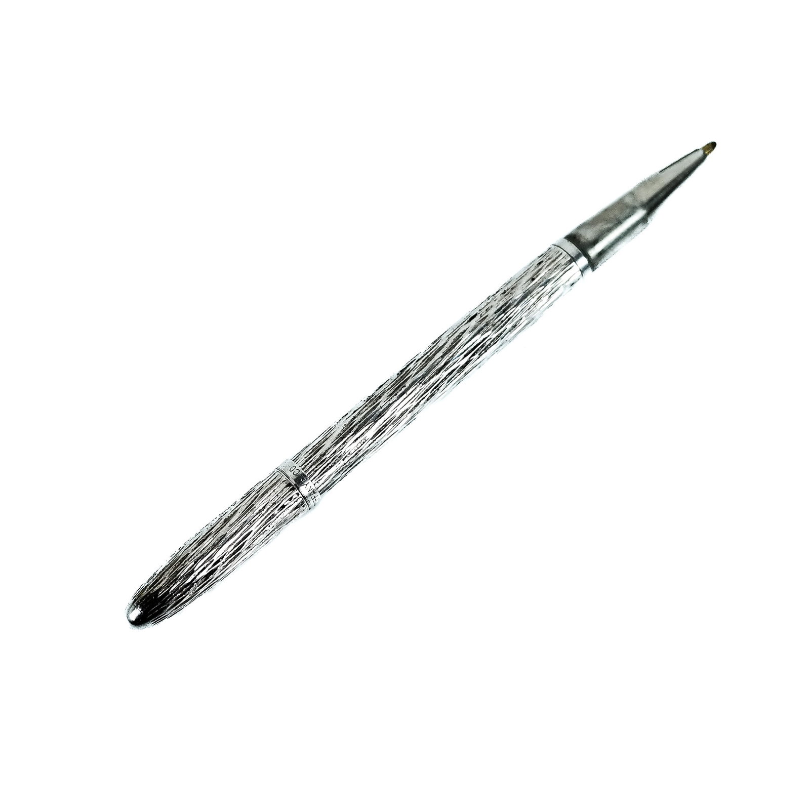 Tiffany & Co. Silver Pen: Tiffany & Co. silver pen with signed pouch and box, signed "Sterling Germany / Tiffany & Co.". .28 ozt. inclusive. [3 7/8" L]. Minor wear.