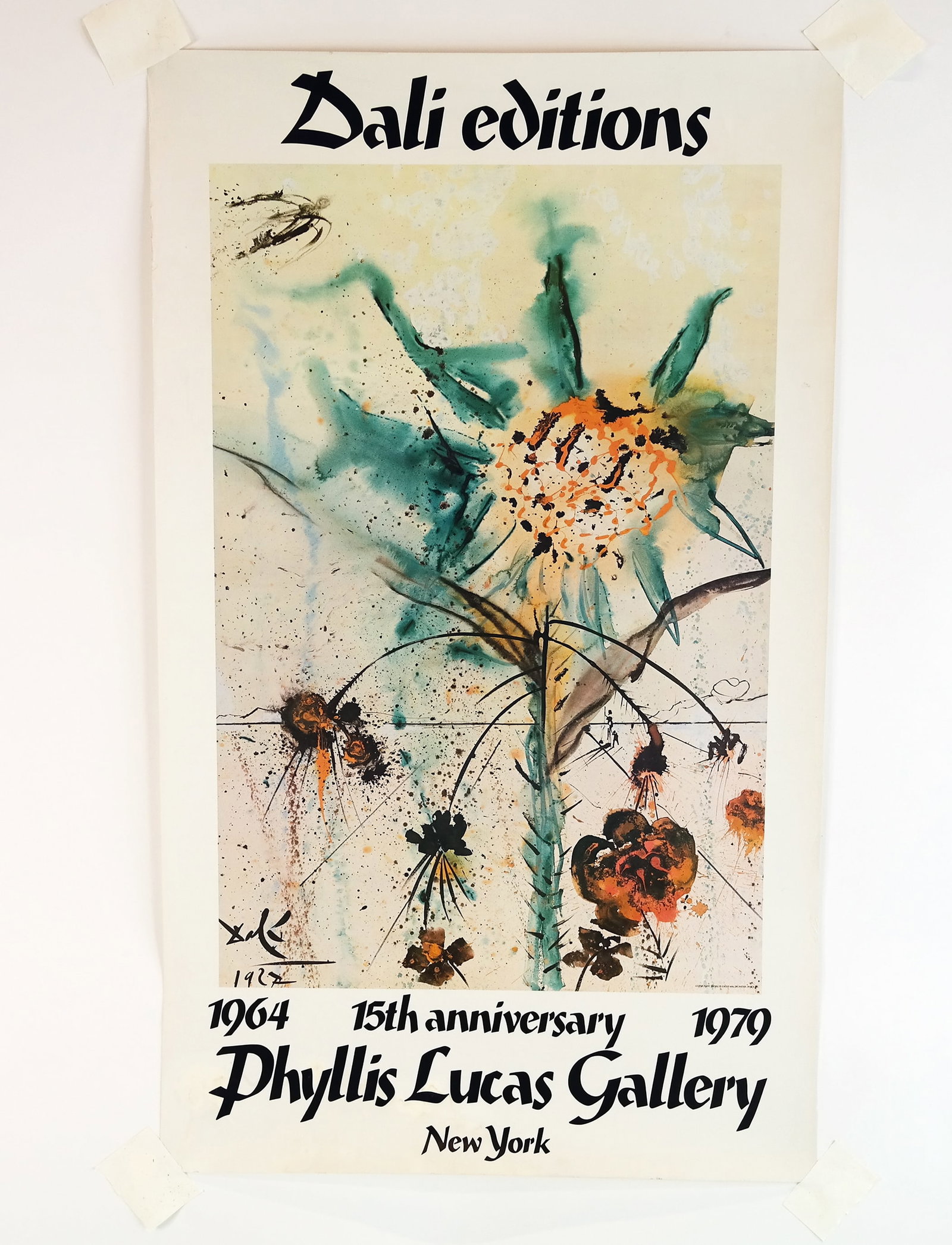 10 Salvador Dali Phyllis Lucas Gallery Posters: Group of 10 posters for Salvador Dali Phyllis Lucas Gallery 15th Anniversary, 1964. Provenance: Phyllis Lucas Gallery, NYC. [Each: 39 1/4" H x 23 1/4" W]. All with toning, stains, creases, torn edges,