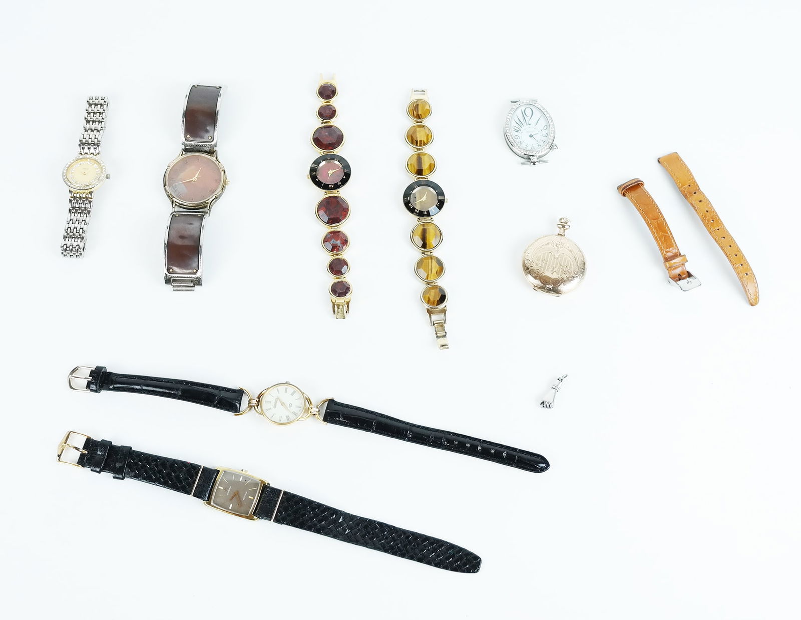 Assorted Watches: Assorted watches, including a Waltham gold-tone pocket watch, a Piaget-style and other wristwatches. Lot sold "as-is".