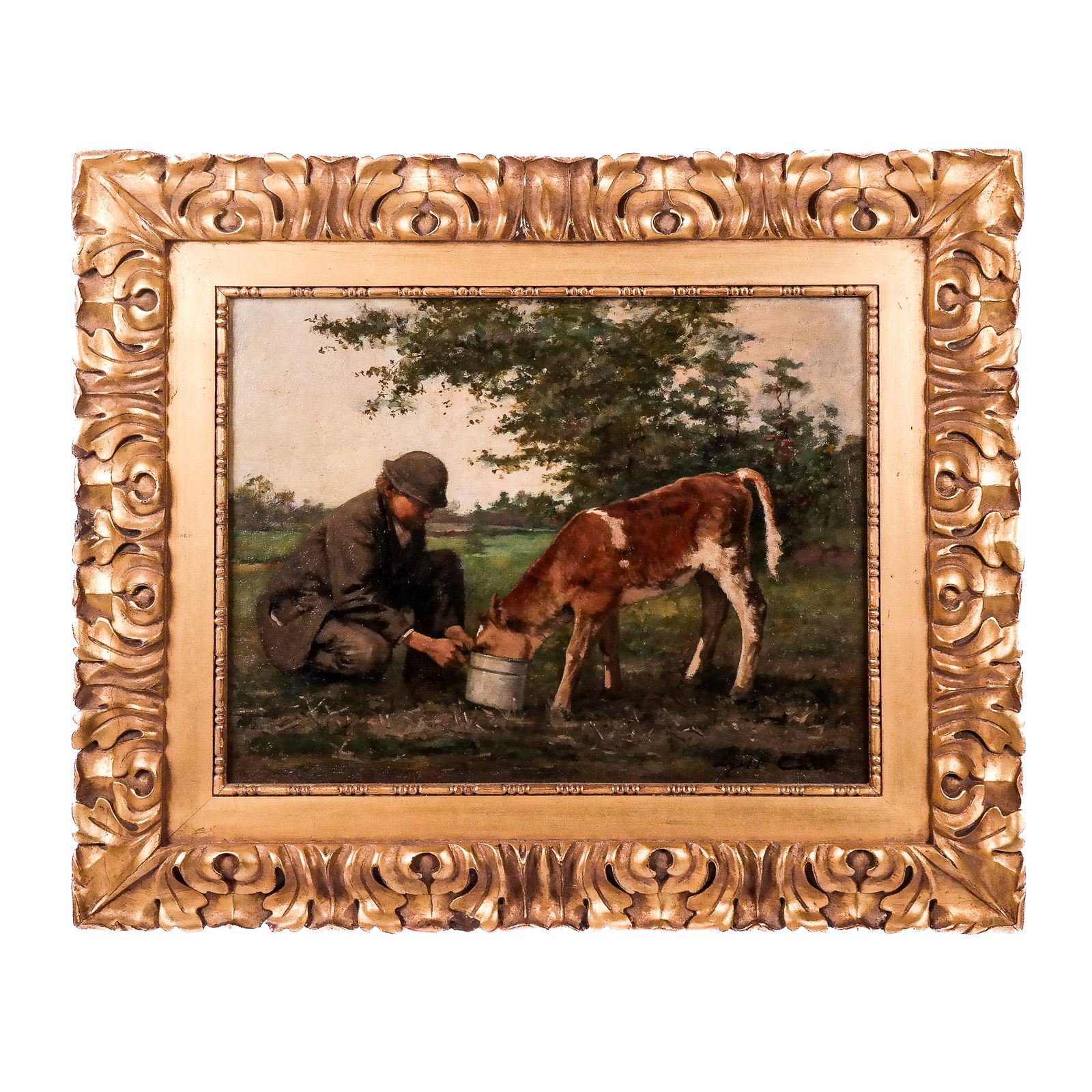 Lyell CARR: Boy and Calf - Oil Painting (1 of 9)