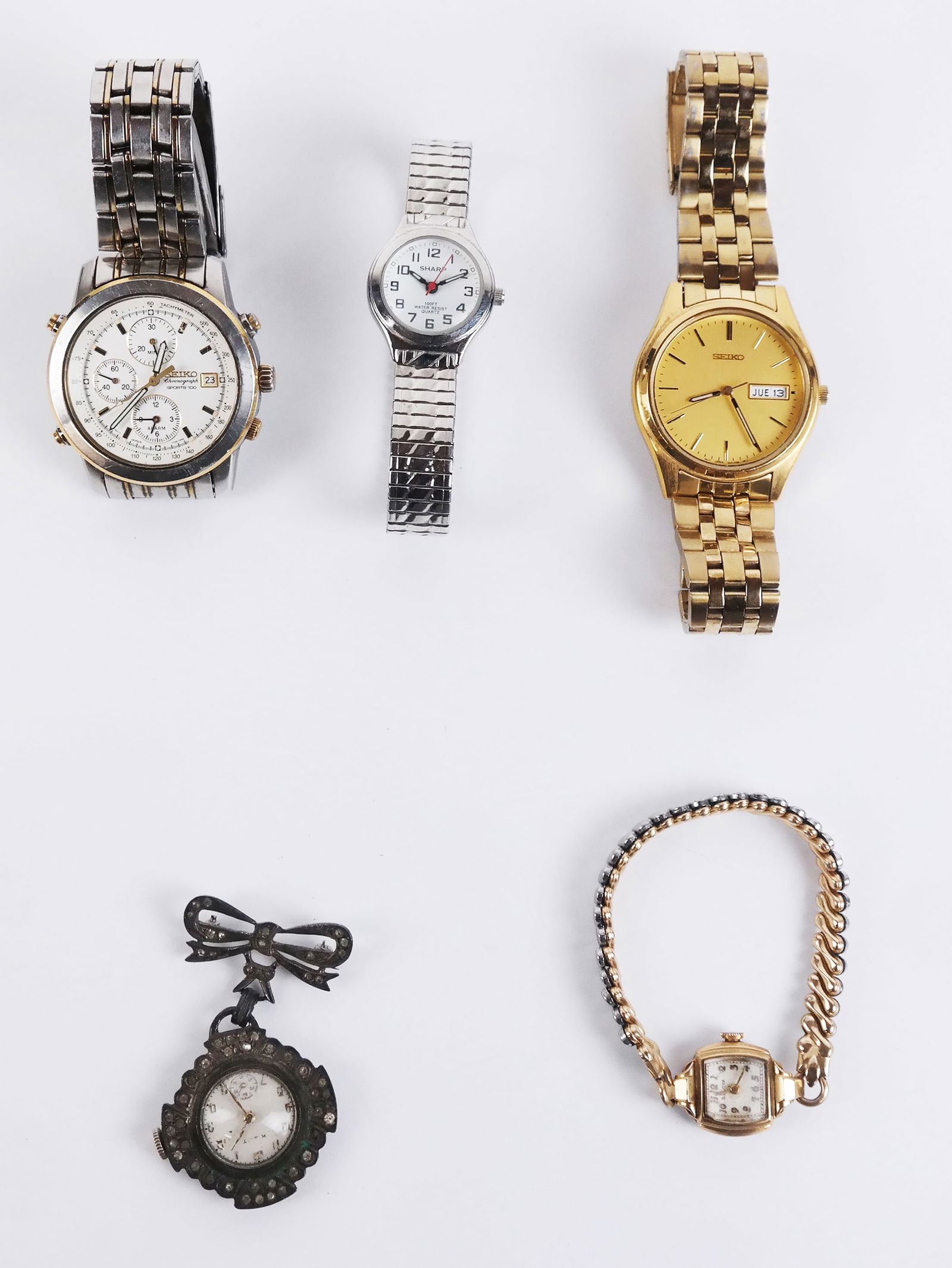 Assorted Men's & Ladies Wristwatches: Assorted men's and ladies wristwatches, by Seiko, and others, including a ladies Bulova 18K gold-filled wristwatch.