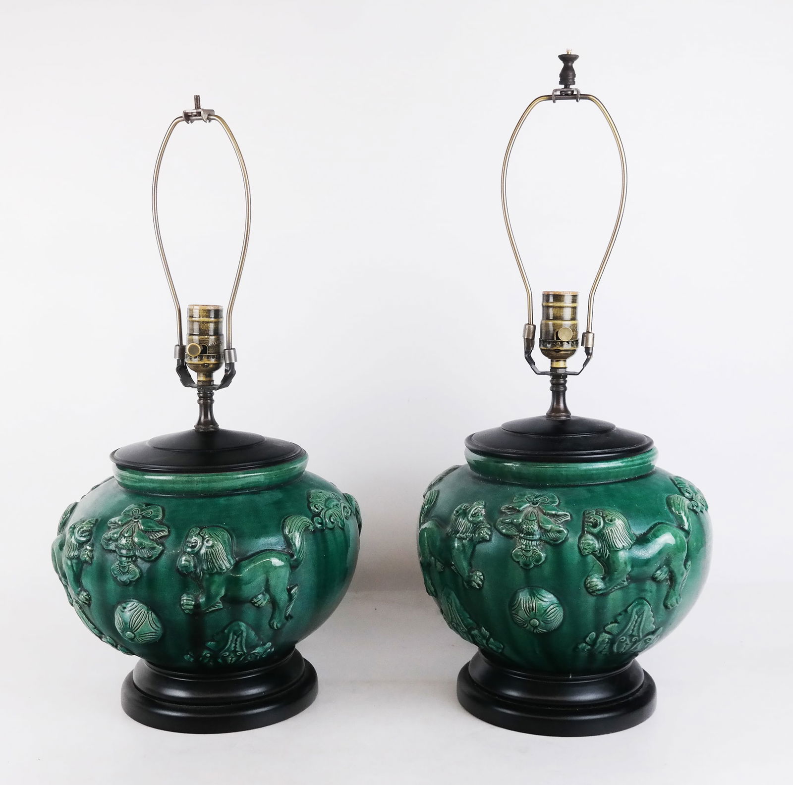 Pair of Chinese Glazed Ceramic Vase Lamps (1 of 7)