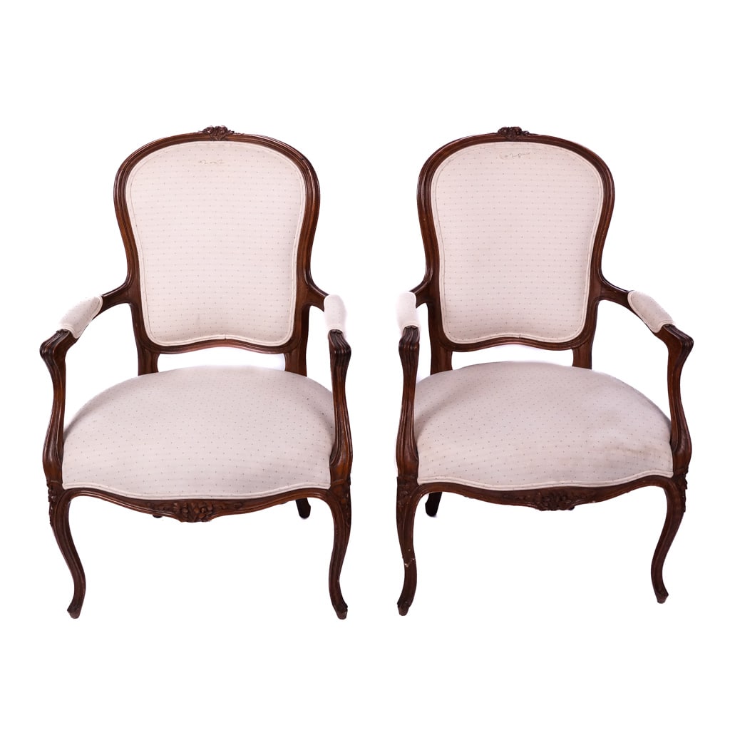 Pair French-Style Walnut Fauteuils (1 of 10)