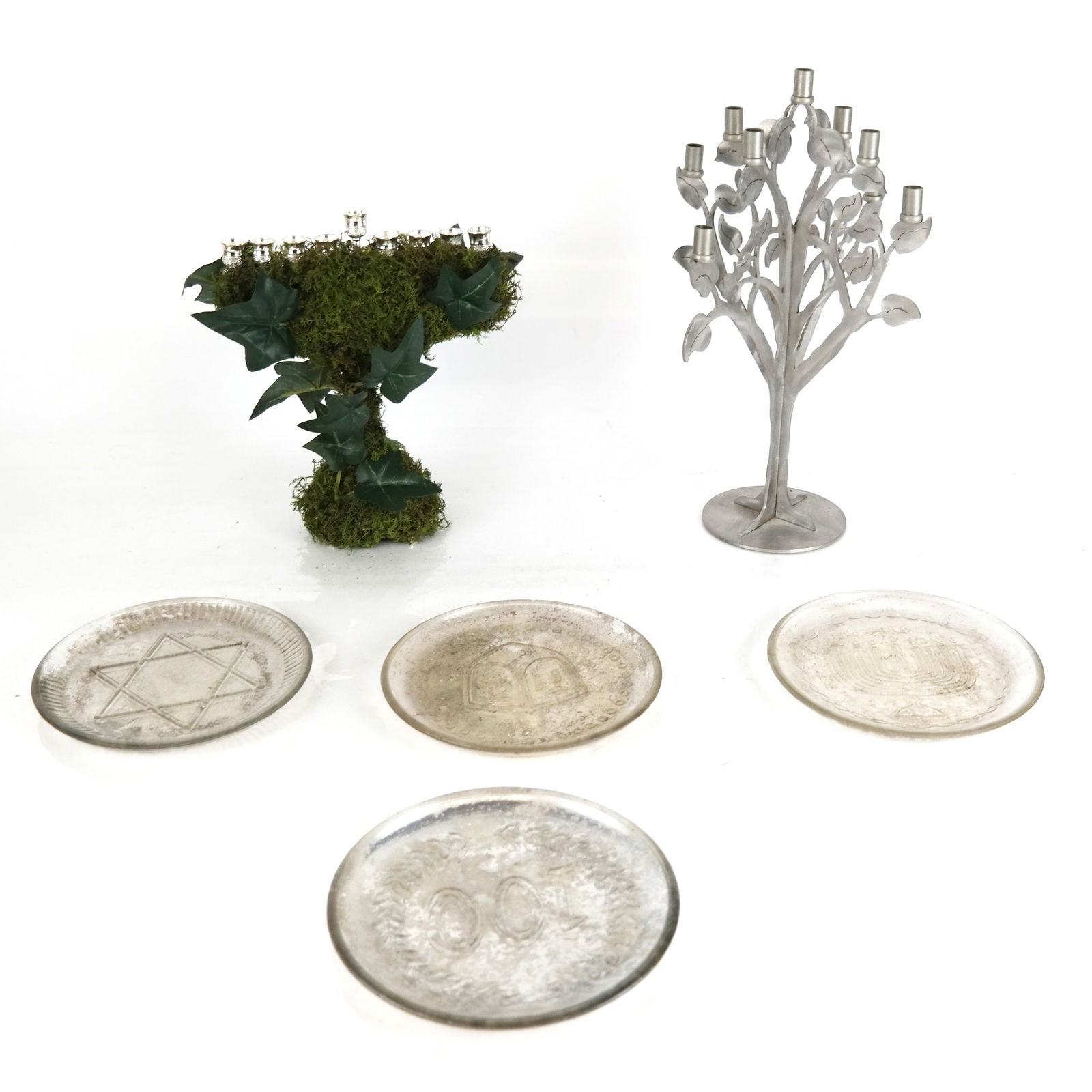 Two Metal Menorahs & Four Glass Plates (1 of 8)