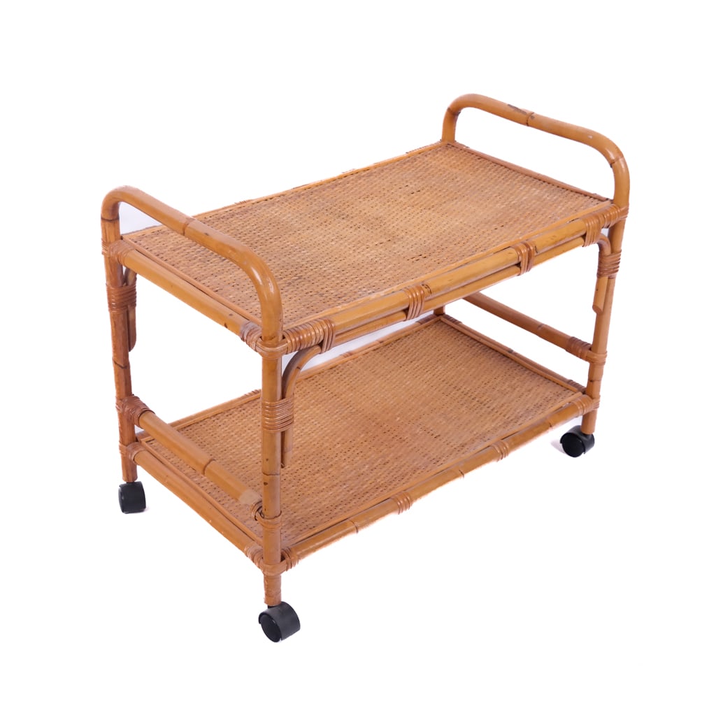 Bamboo Rattan Rolling Cart (1 of 8)