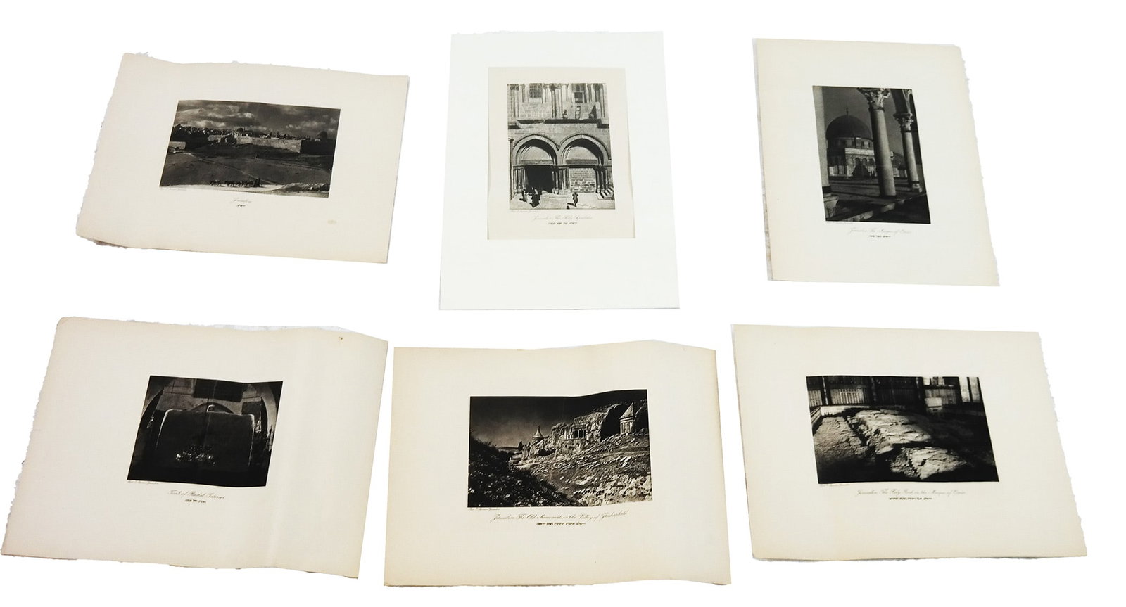 Yaacov BEN-DOR: Jerusalem - Antique Photographs (6: Selected photogravure images of Jerusalem, circa 1910, each printed with title and credit in the margin. Titles: "The Holy Sepulchre", "The Mosque of Omar", "The Holy Rock in the Tomb of Omar", "The O