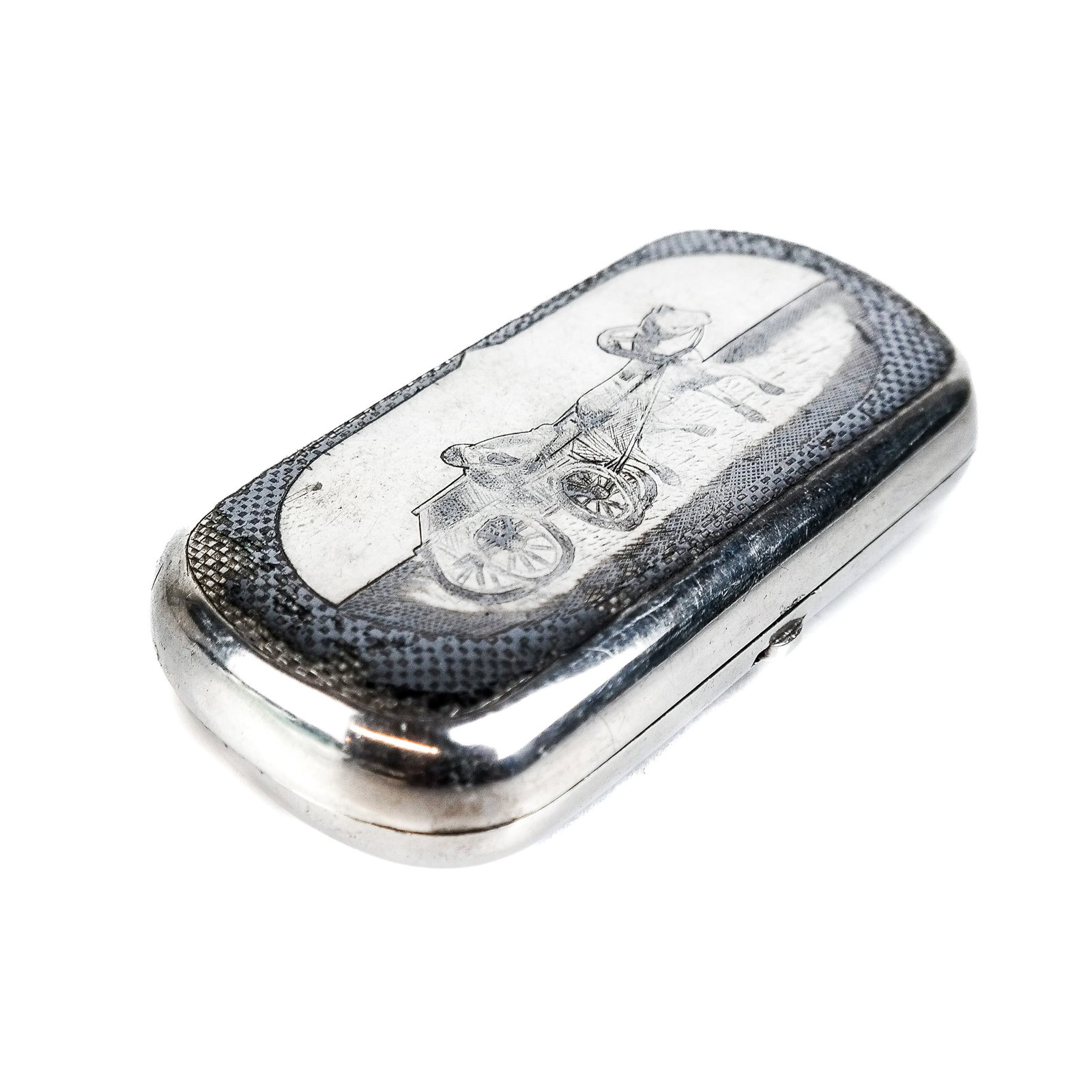 Russian Silver Small Case: Russian silver small case, heavily hallmarked. 4 ozt. [4 1/2" H x 2 1/2" W].