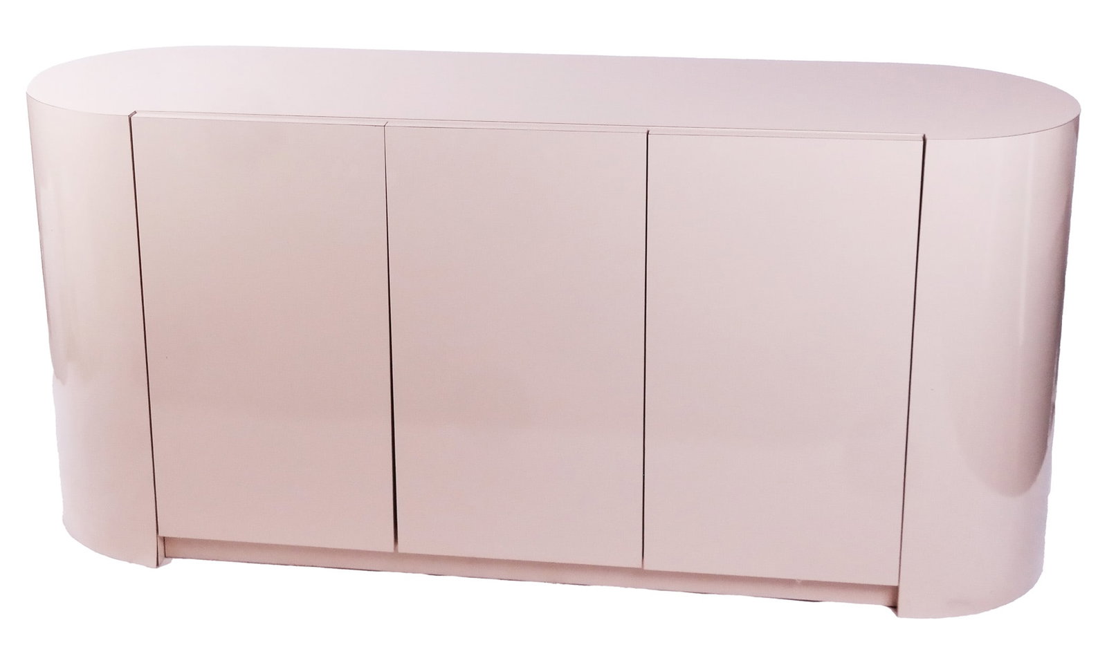 Contemporary Cream Lacquer Credenza: Late 20th century three-door oval sideboard (credenza). [31 1/4" H x 67" W x 20" D].