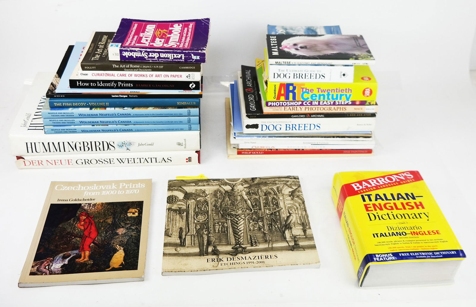 Large Collection of Art / Reference Books (30+): A large collection of 20th century reference books, mostly on art, some titles include: The Art of Rome; Curatorial Care of Works of Art on Paper; John Gould's Hummingbirds; Der Neue Grosse Weltatlas;