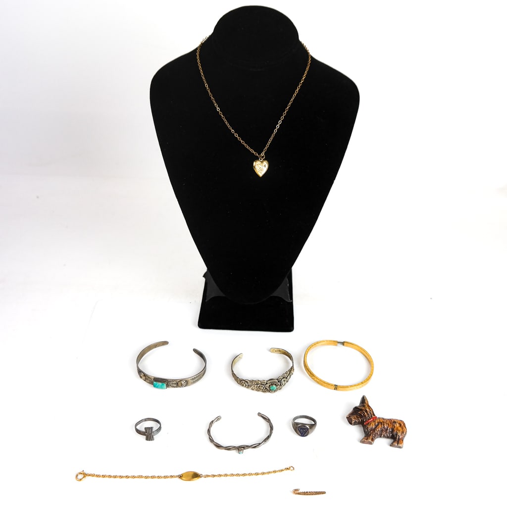 Sterling, Gold-Filled & Other Costume Jewelry: Lot of sterling silver, gold-filled and other costume jewelry, including bracelets, rings, and others.