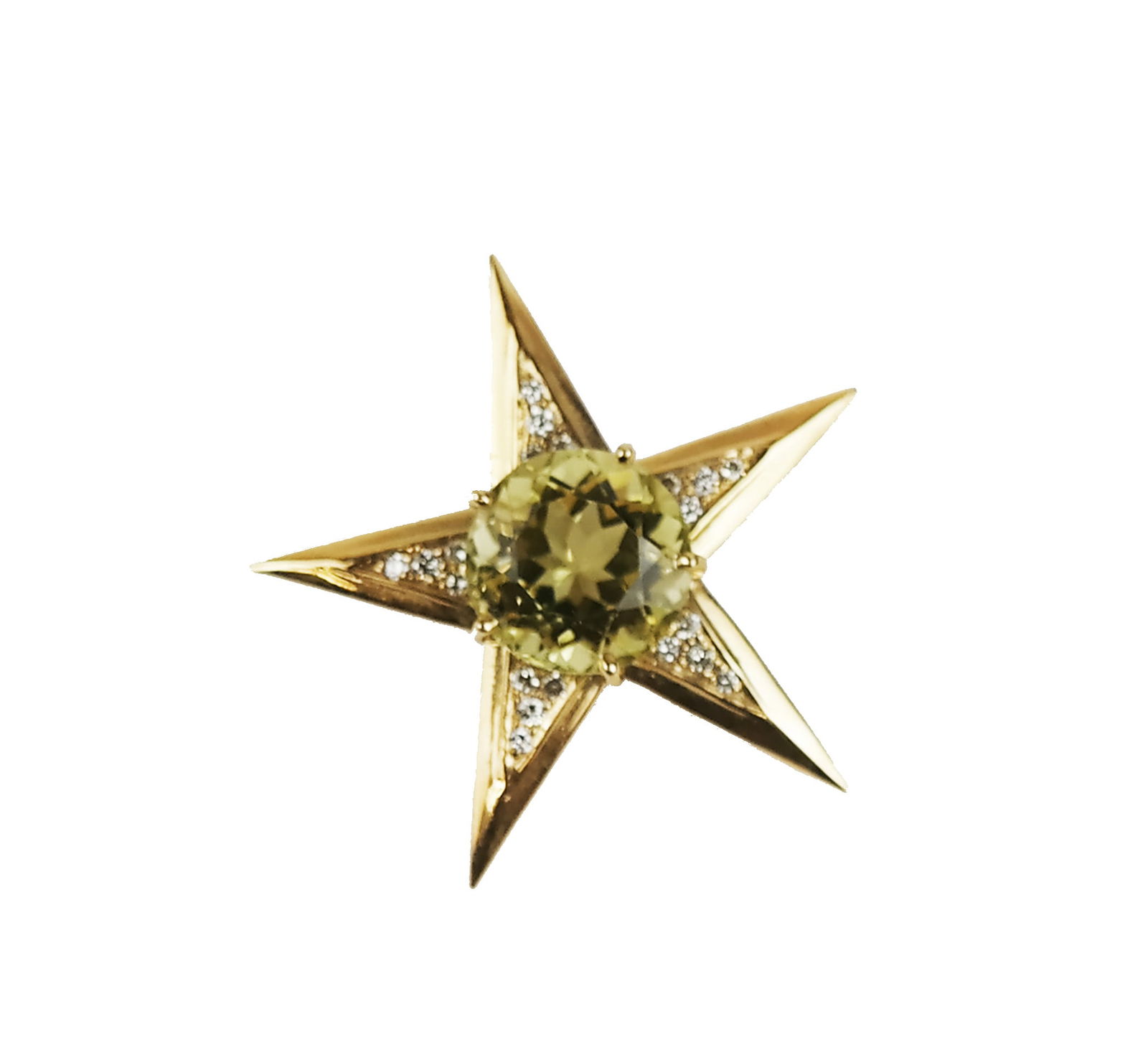 Gold, Quartz & Diamond Star Brooch (1 of 8)