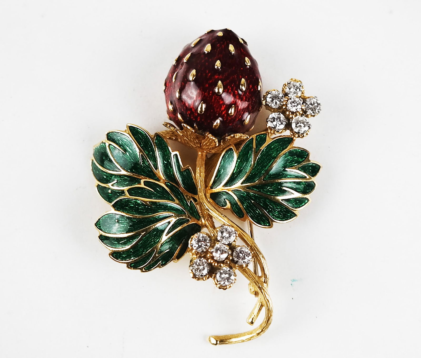 Gold, Diamond & Enamel Strawberry Brooch (1 of 8)