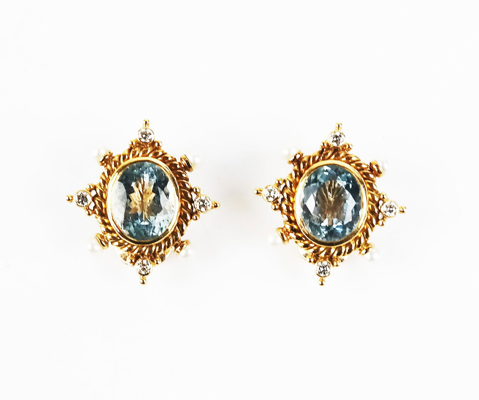 Pair of Gold, Diamond, Pearl & Aqua Earrings (1 of 8)
