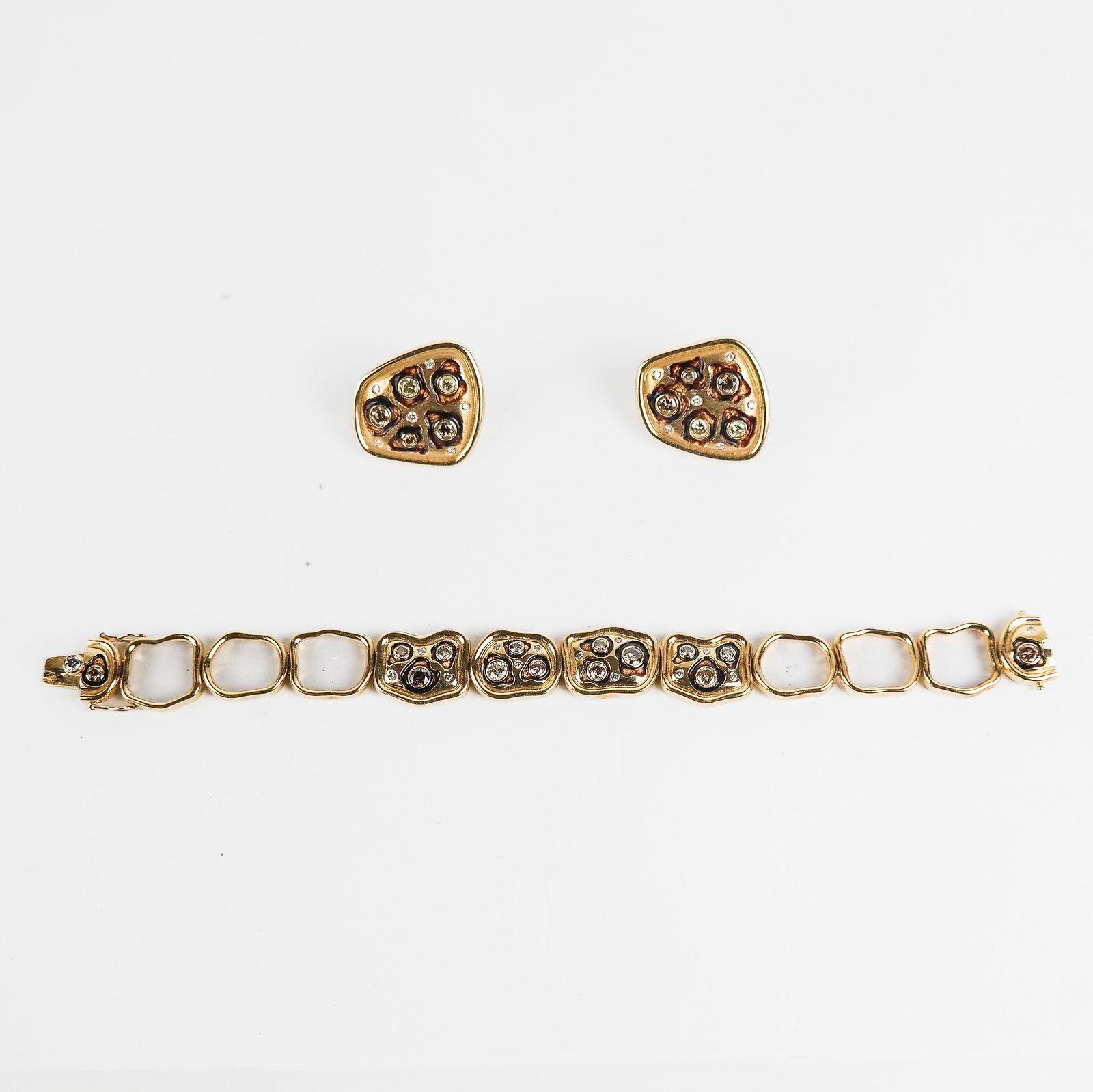 Gold, Diamond & Enamel Bracelet & Earrings Set (1 of 13)