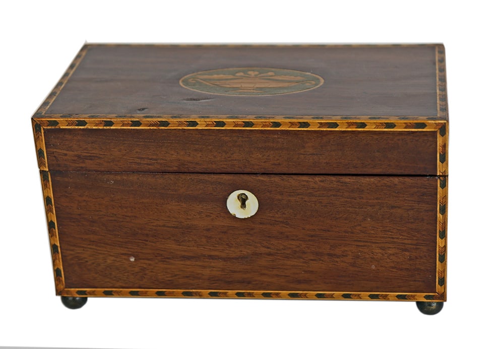American Antique Inlaid Mahogany Tea Caddy (1 of 5)