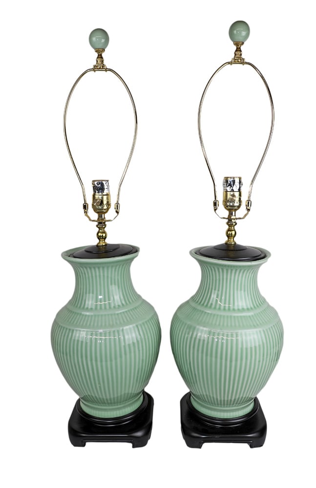 Modern Pair of Chinese Celadon-Glazed Lamps (1 of 4)