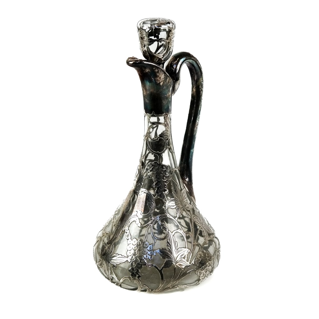 Antique Silver Overlay Glass Claret Decanter (1 of 8)