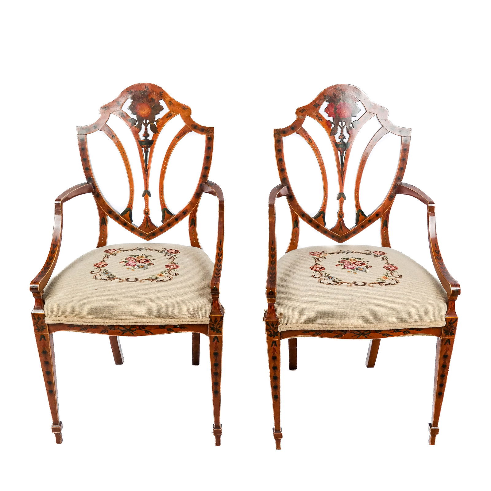 Pair of Antique Adam-Style Open Armchairs (1 of 10)