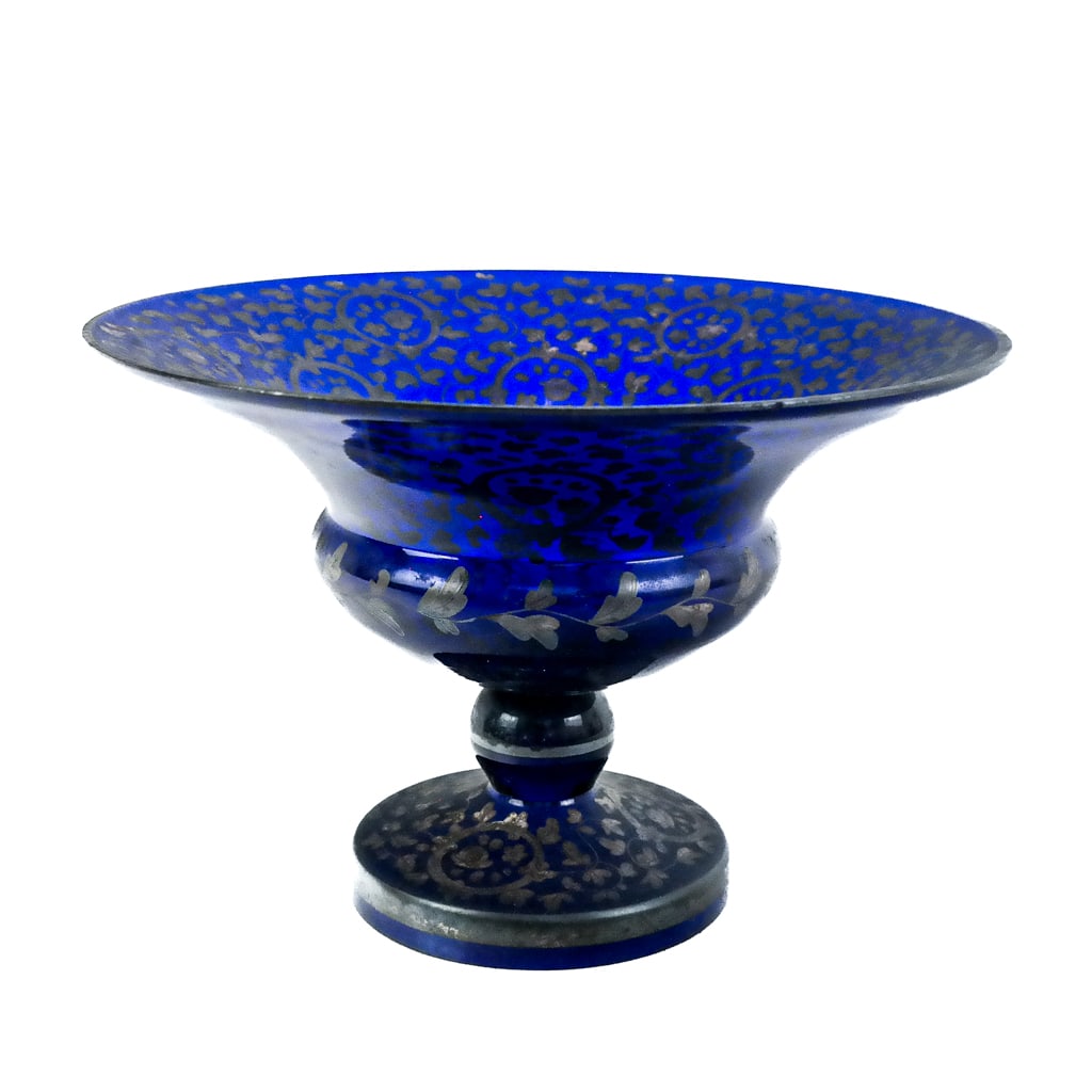 Bohemian Overlay Cobalt Blue Glass Compote (1 of 8)