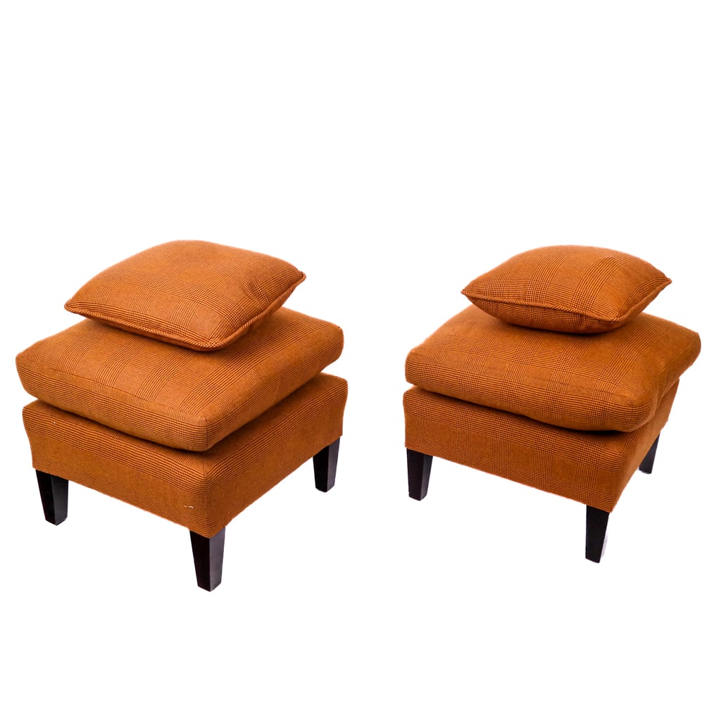 Pair of Modern Gold Plaid Ottomans (1 of 9)