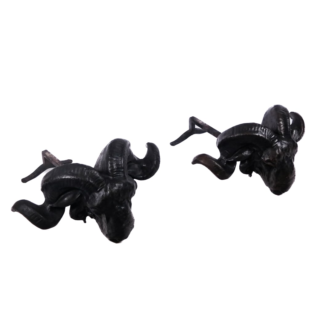 Pair of Impressive Rams' Head Andirons (1 of 15)