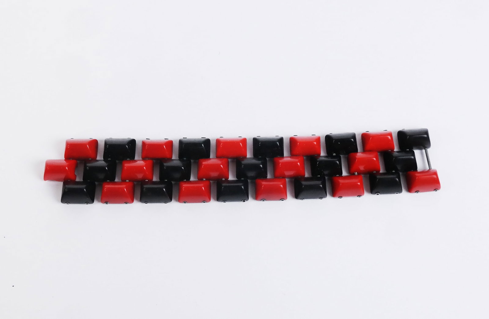 French Bakelite-Style Bracelet: Vintage French black and red bracelet. [7" L]. Chip at clasp, otherwise in good condition.