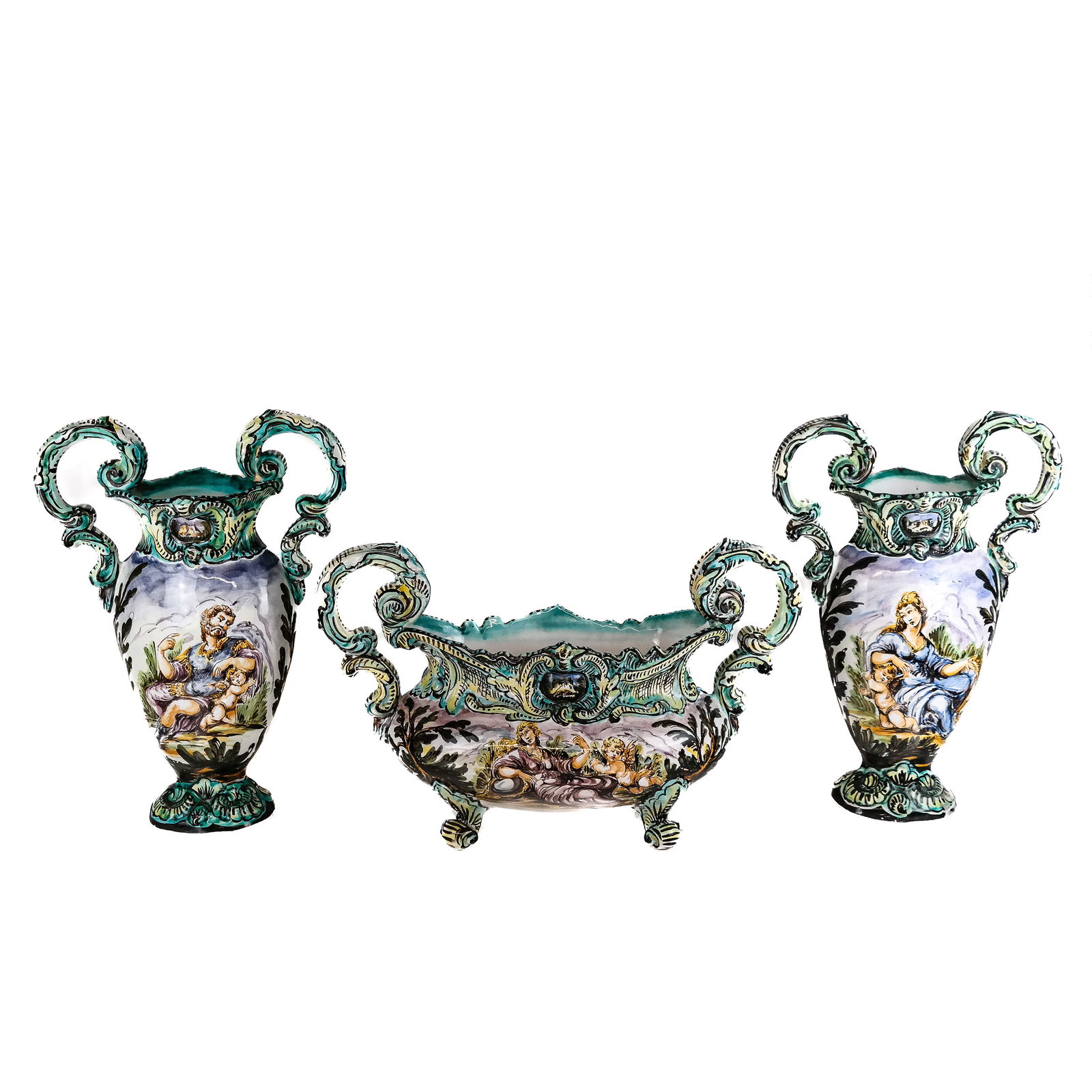 Italian Paint-Decorated Majolica Garniture (3) (1 of 18)