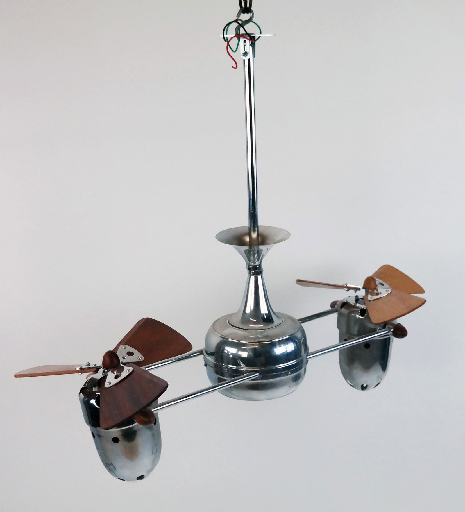 Modern Art Deco-Style Chrome & Wood Ceiling Fan (1 of 11)