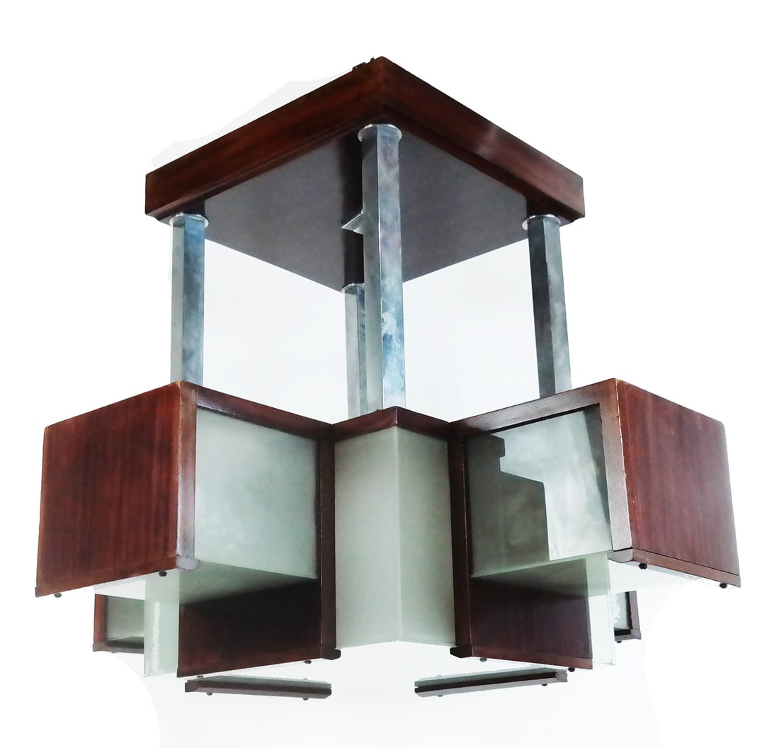 Arts & Crafts-Style Wood & Glass Chandelier (1 of 8)