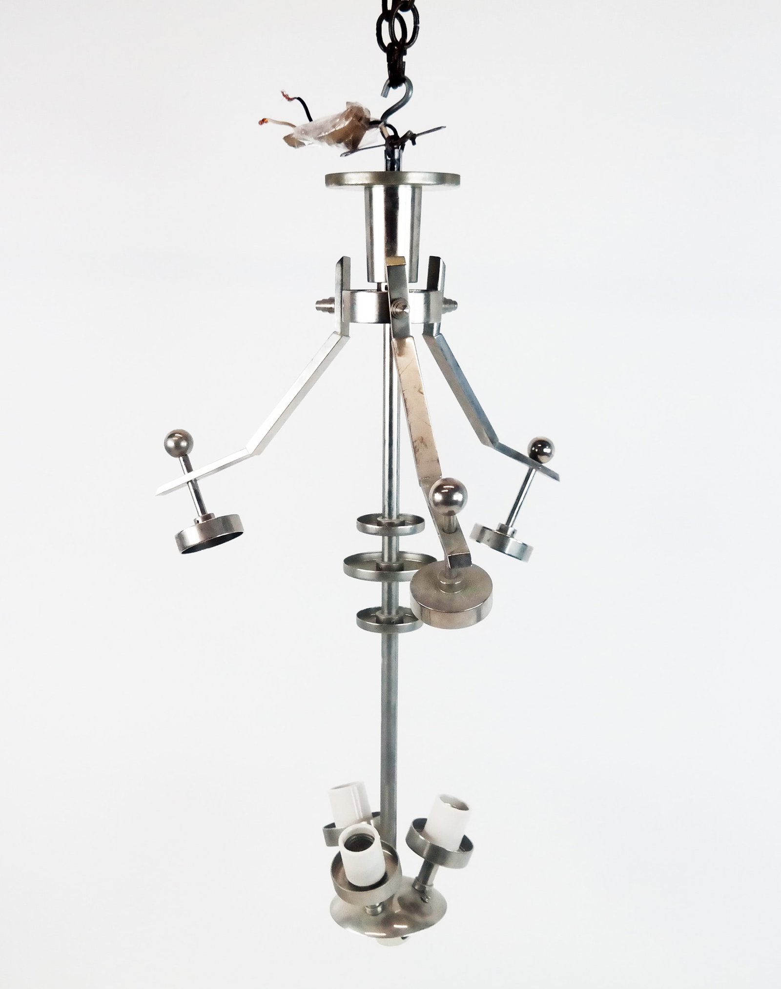 Art Deco-Style Chrome & Glass Pendant Fixture: Art Deco-style chrome and glass pendant fixture. Provenance: From the Collection of renowned architect and designer Thierry Despont. [28" H x 19" Diam.].