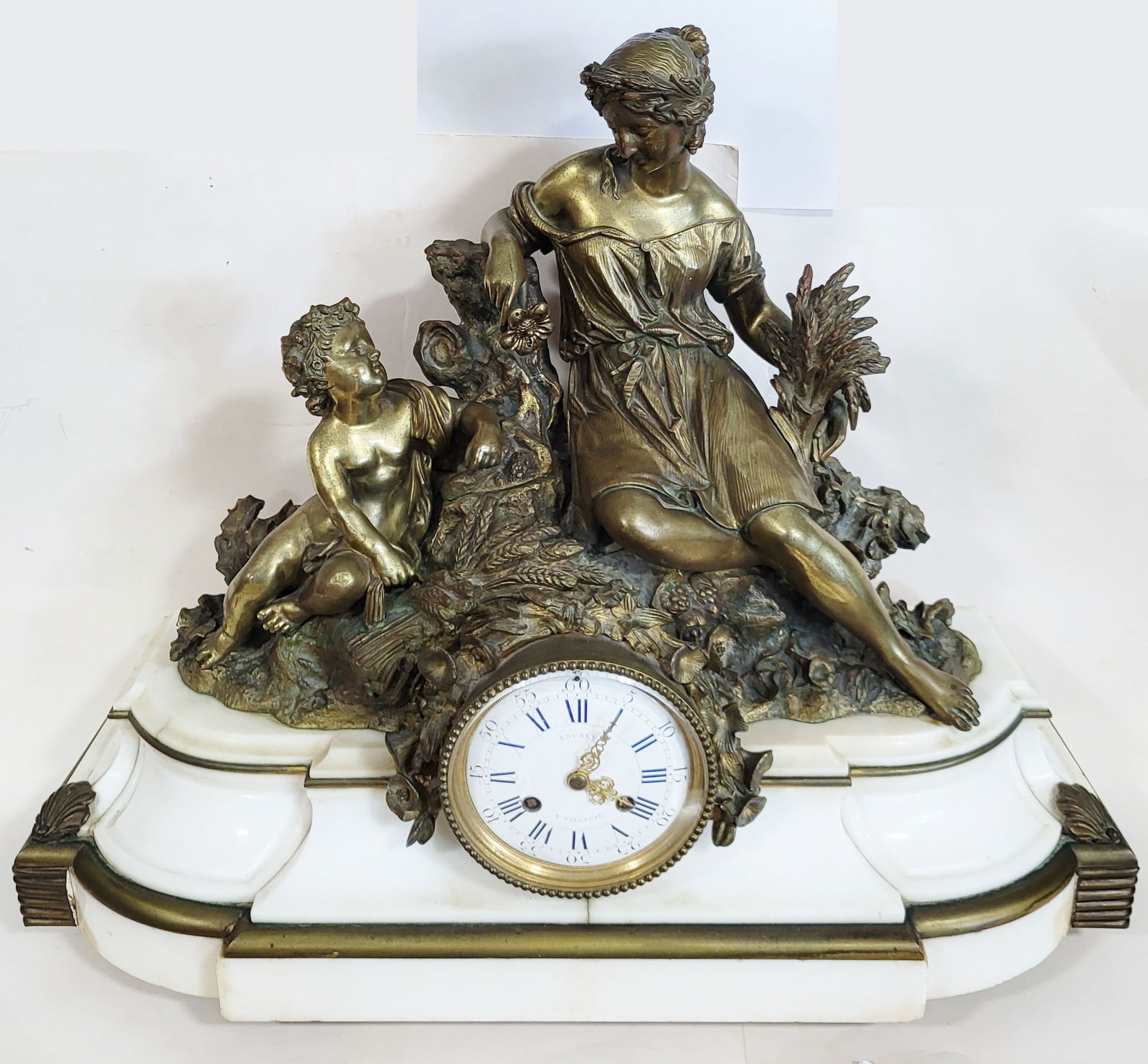 19th C. Gilt Bronze & Marble Figural Clock (1 of 20)