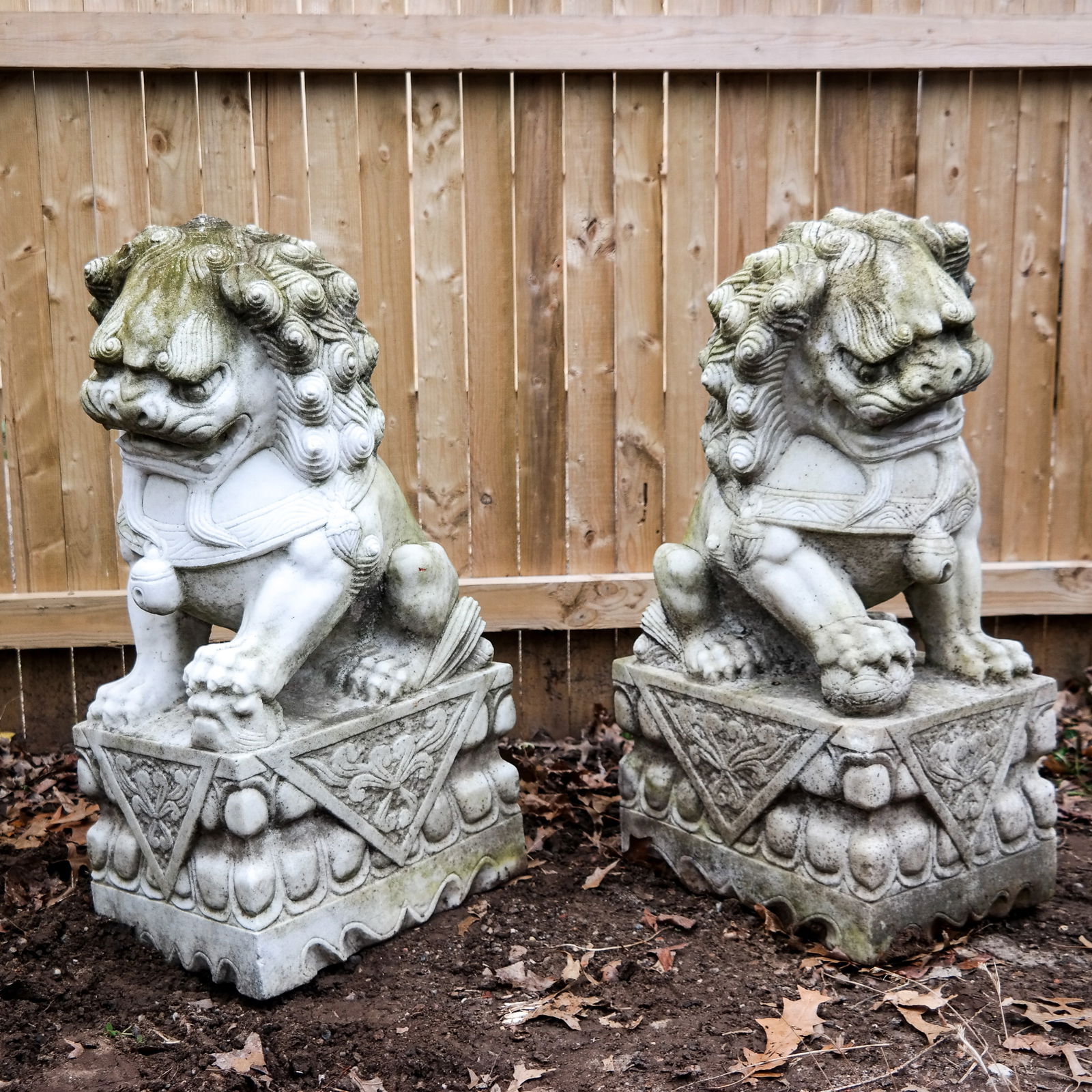 Pair of Carved Marble Asian Foo Lions (1 of 10)