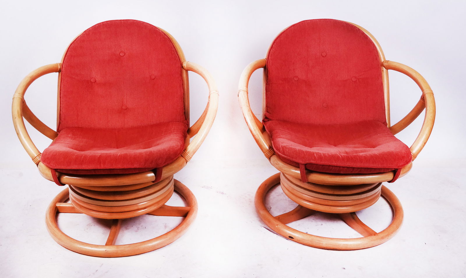 Pair of Faux Bamboo Swivel Chairs (1 of 6)
