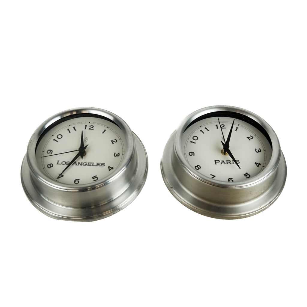 Two Modern Brushed Metal Time Zone Wall Clocks (1 of 8)
