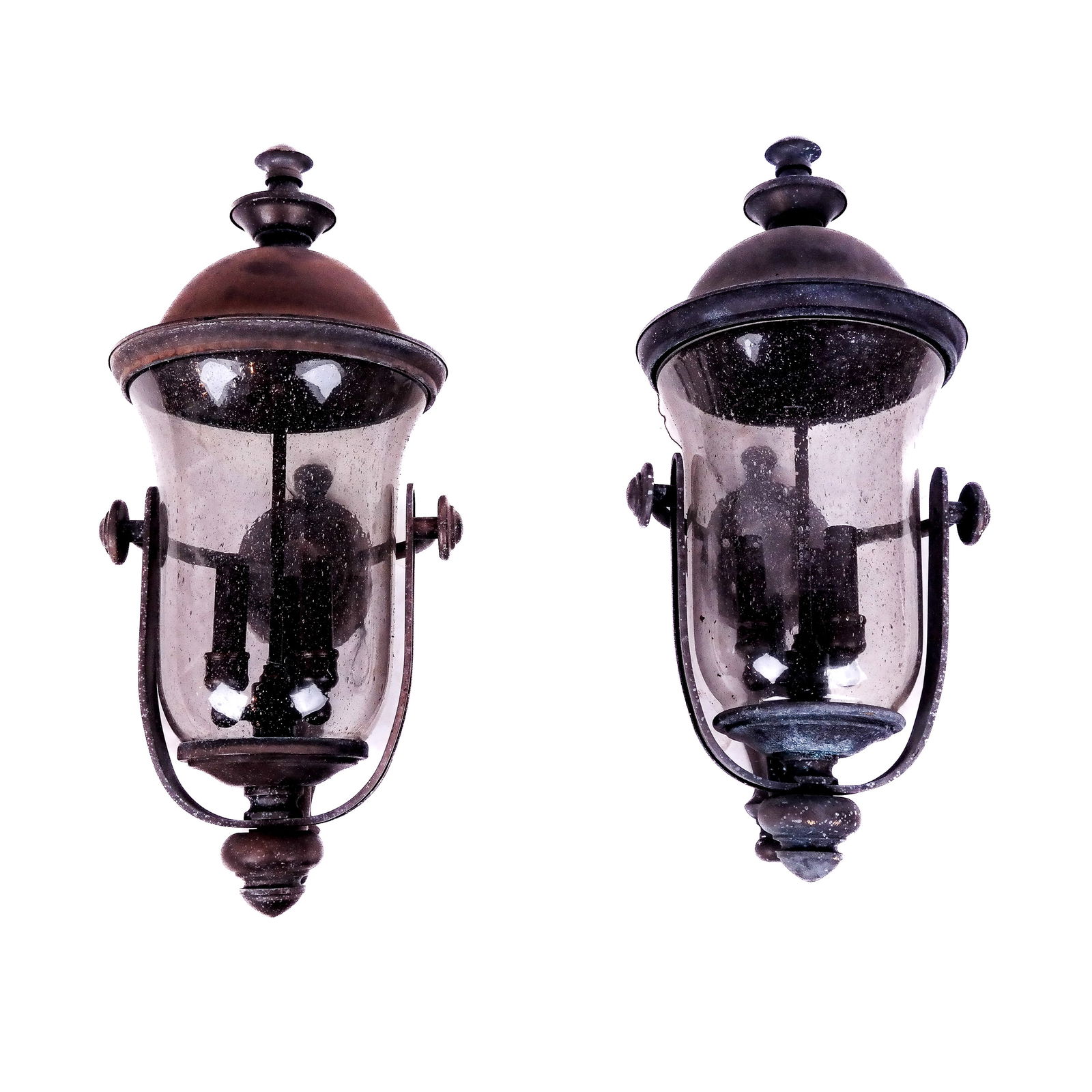 Pair of Hurricane Coach Lamps: Pair of hurricane coach lamps. [23" H x 12 1/2" Diam.].