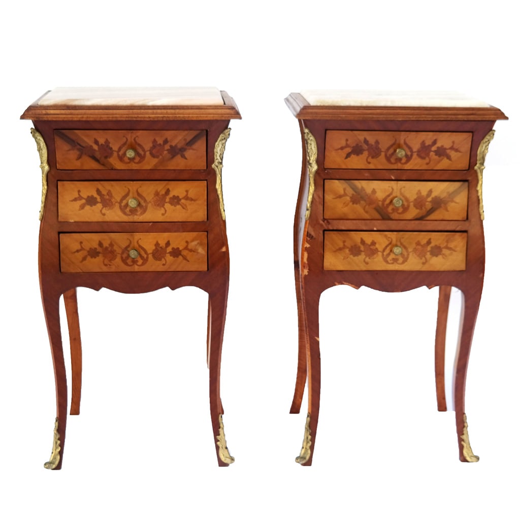 Pair of French-Style Marble Top Nightstands (1 of 8)