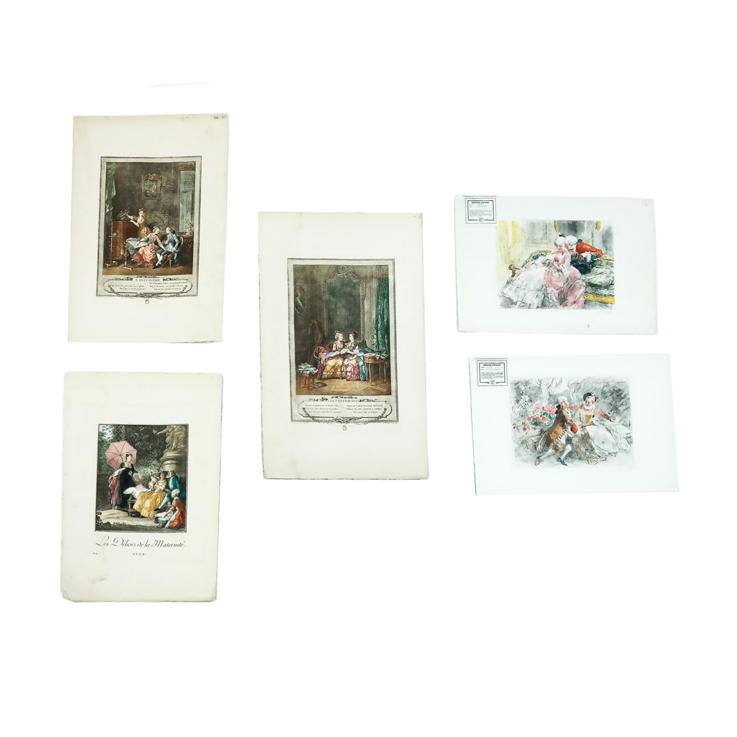 Group of Five Vintage French Figural Prints (1 of 12)
