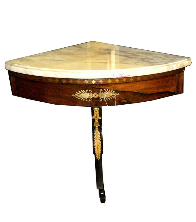 Regency Style Wall Console: Rosewood black lacquered corner wall console. 23" x 16" x 30 3/4" H.