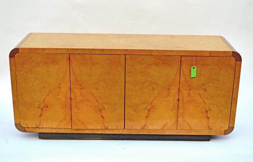 Henredon "Scene Two" Server: Modern yew wood style server, two doors with six drawers. Overall good condition. 68 1/4" L x 19" D x 30 1/4" H.