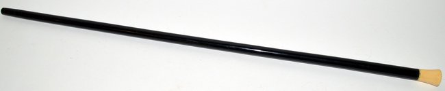 Ebonized Cane with Ivory Handle: Black lacquered wood cane, bone handle initialed H.C.S. Worn. 36" H.