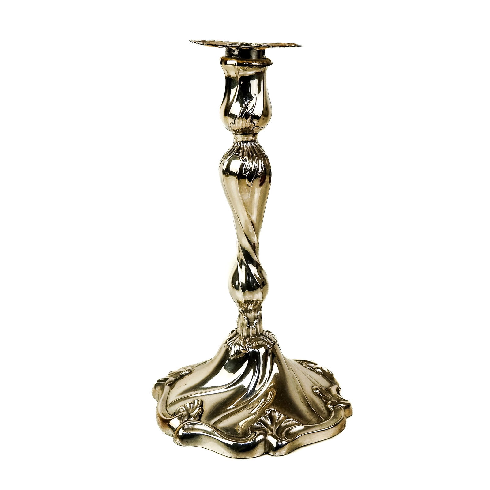 Louis XV-Style .833 Silver Weighted Candlestick: A Louis XV-style .833 silver weighted candlestick. Bears makers mark of Zilverfabriek "Voorschoten". [10" x 5 3/4" Diameter]. (Not weighable.). Provenance: From the Estate of Baroness Gabriele Langer