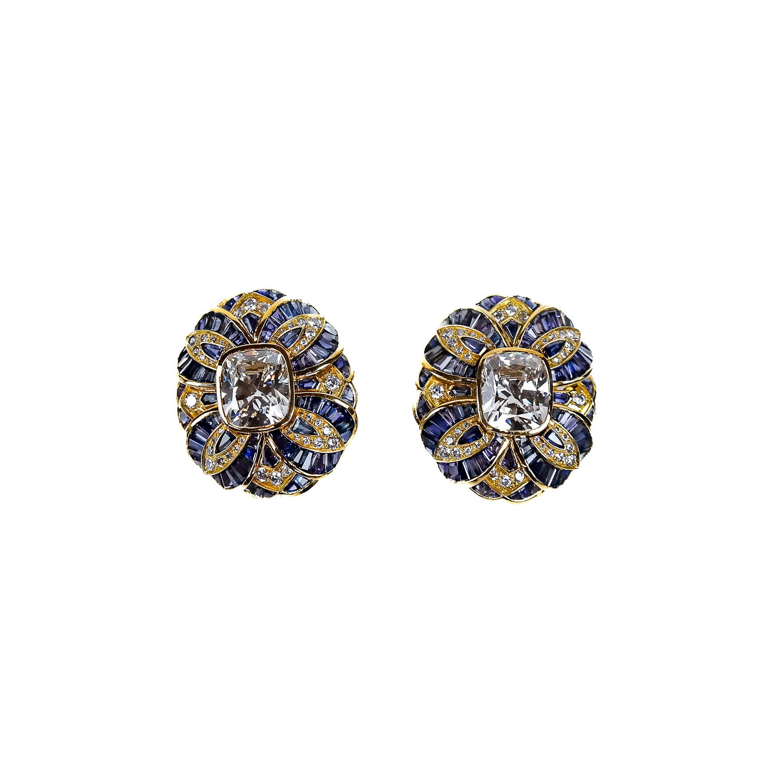 Likely Harry Winston Sapphire & Diamond-Simulant Ear Clips (1 of 9)