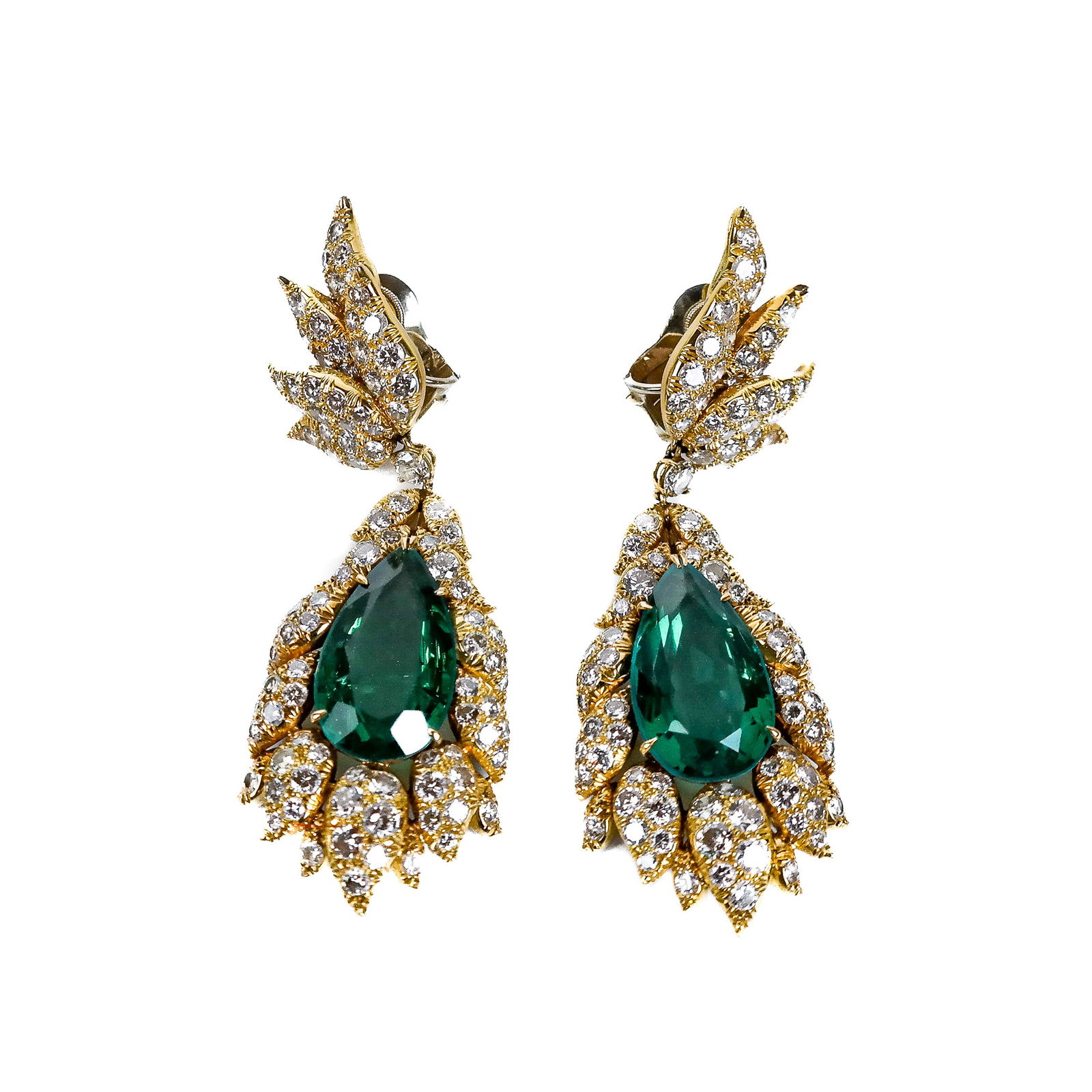 Likely Harry Winston Pair of Diamond & Emerald-Simulant Ear Clips (1 of 11)