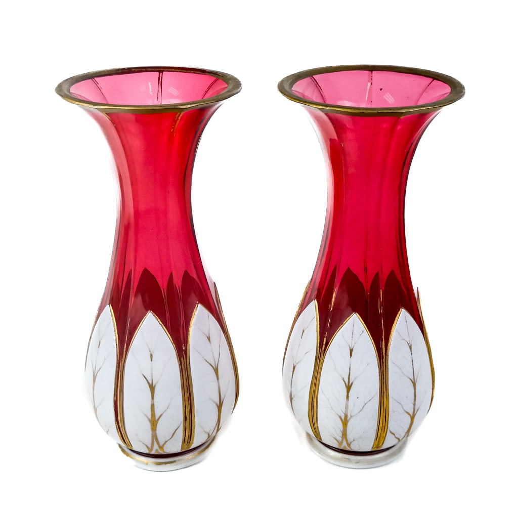Pair of Bohemian Overlay Ruby Vases (1 of 7)