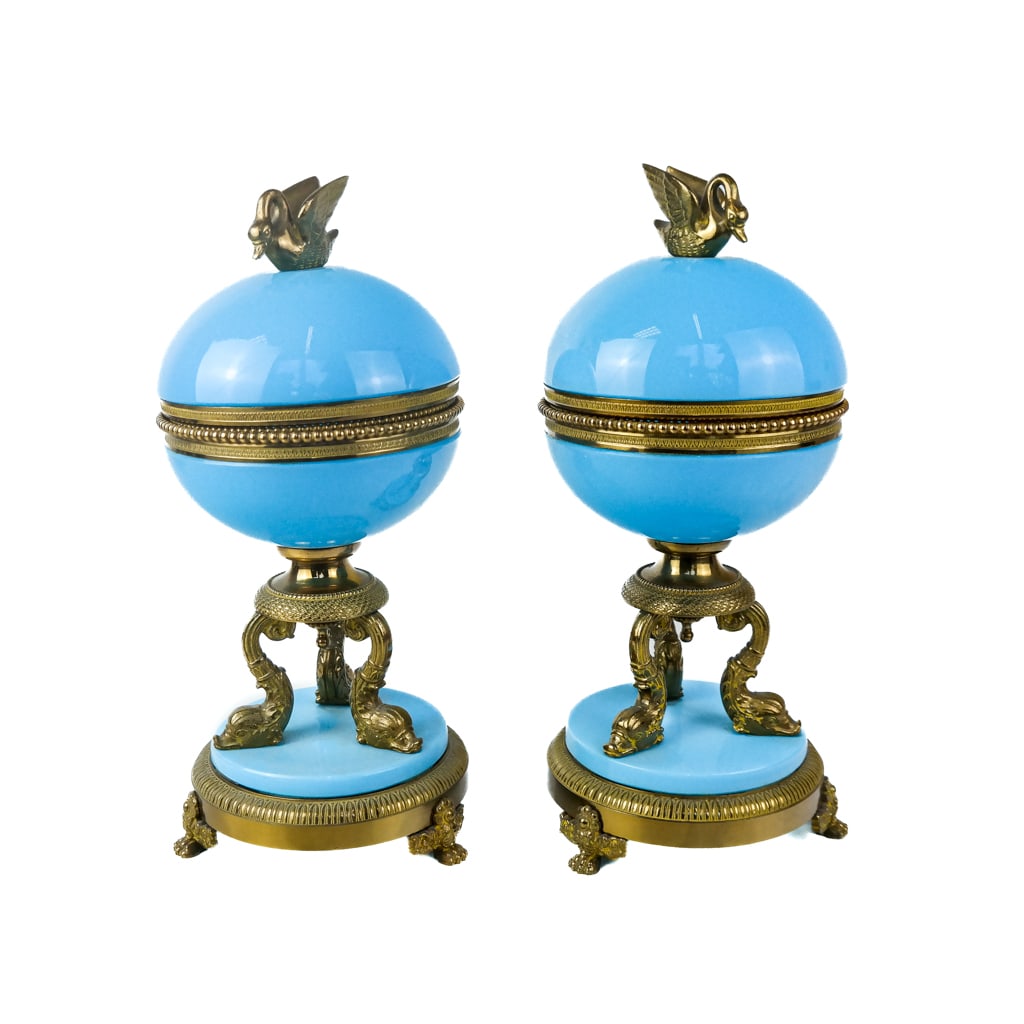 Pair of Blue Opaline & Bronze Dore Covered Dishes (1 of 11)