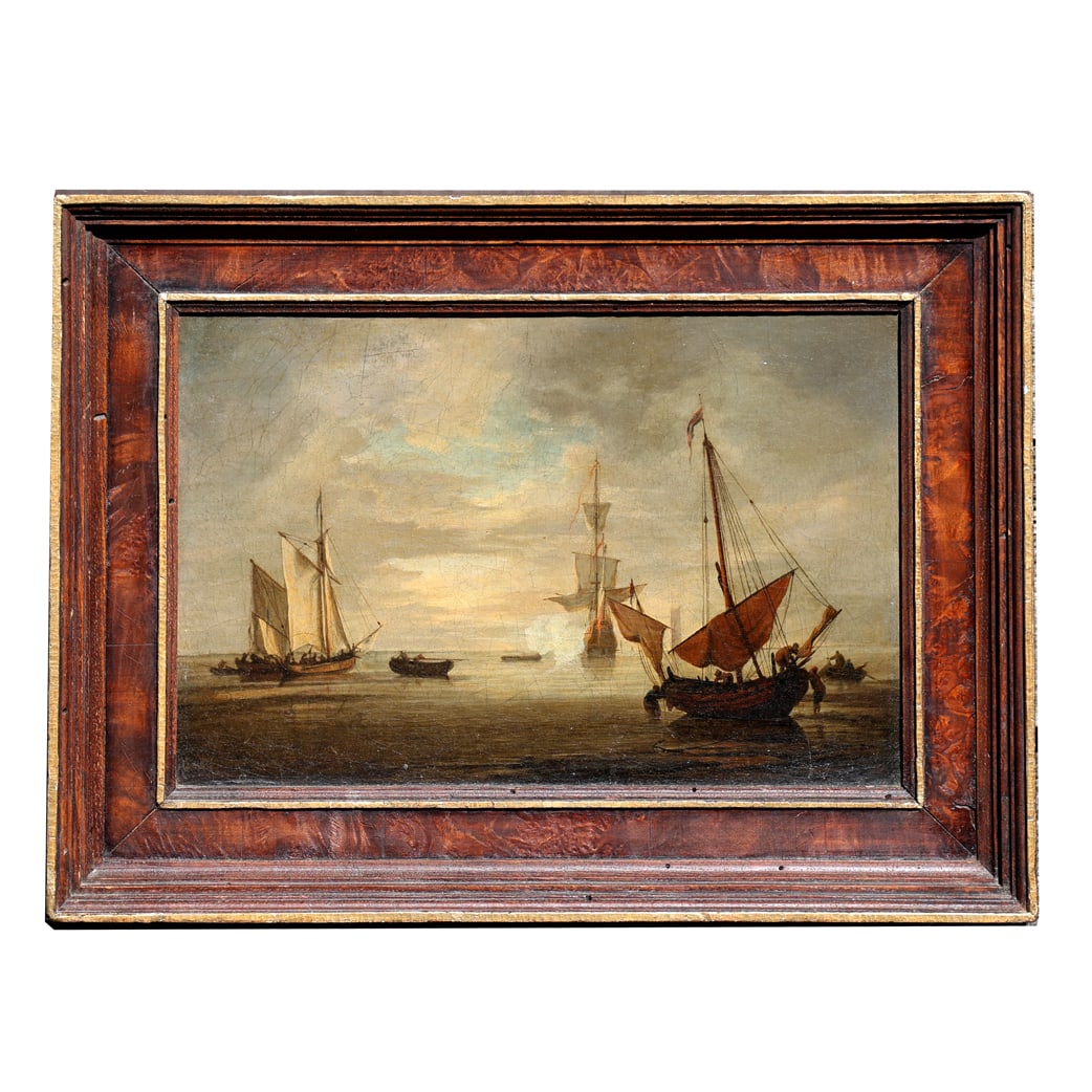 Signed 19th C. Oil on Canvas of Ships at Port (1 of 5)