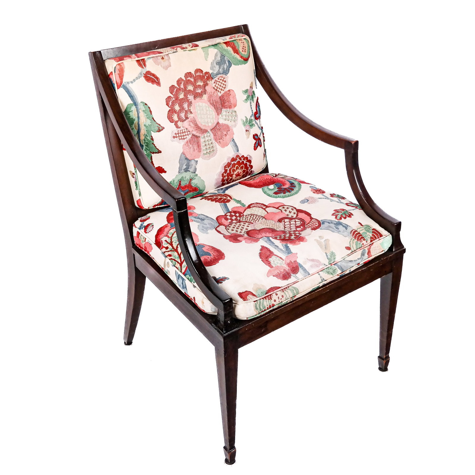Mahogany Pillow Back Armchair: A mahogany armchair with loose pillow back. [36" H x 23" W - 18" D to seat]. Provenance: From the Estate of Baroness Gabriele Langer von Langendorff.
