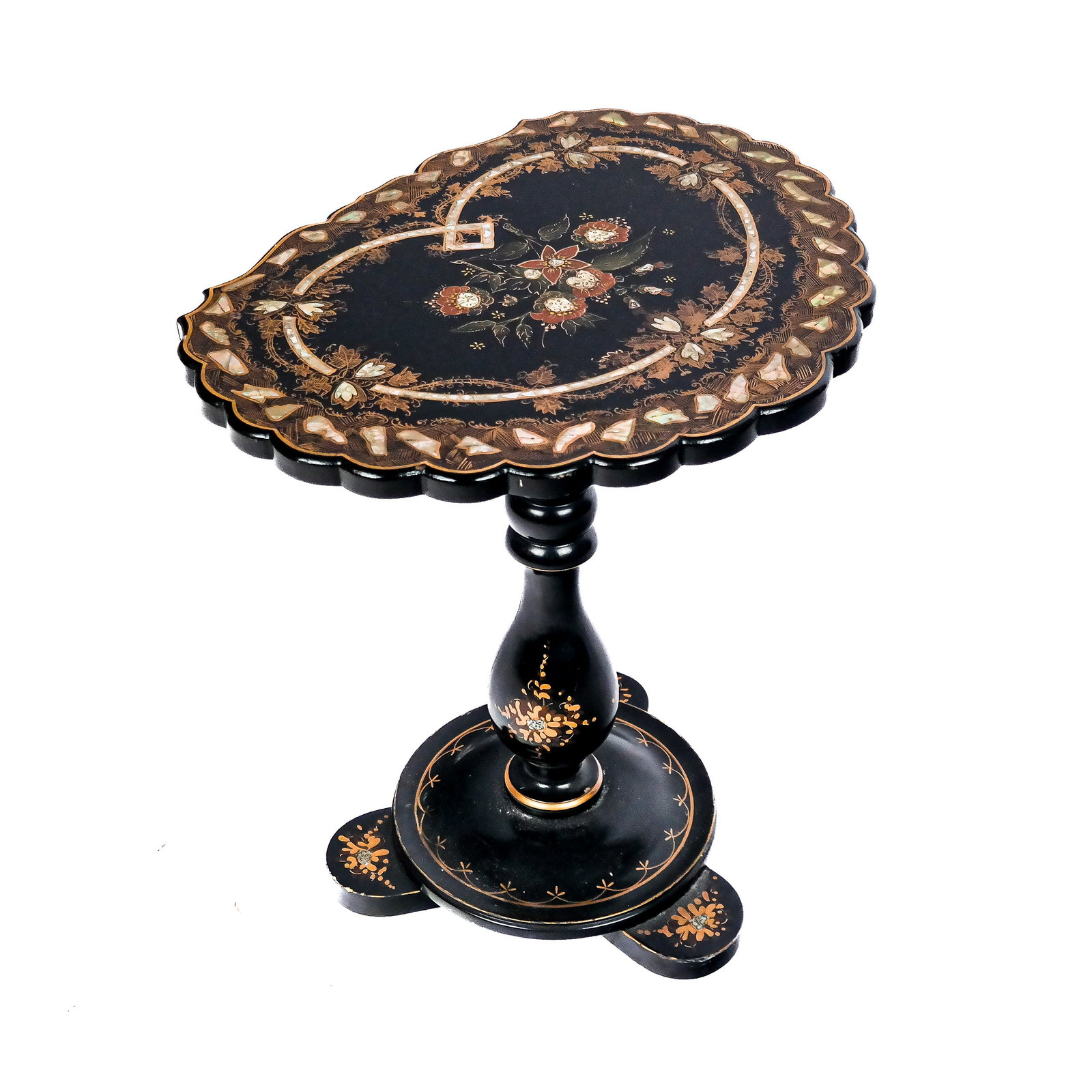 Mother-of-Pearl Lacquered Candle Stand: A mother-of-pearl lacquered candle stand. [18 1/2" H]. Provenance: From the Estate of Baroness Gabriele Langer von Langendorff.